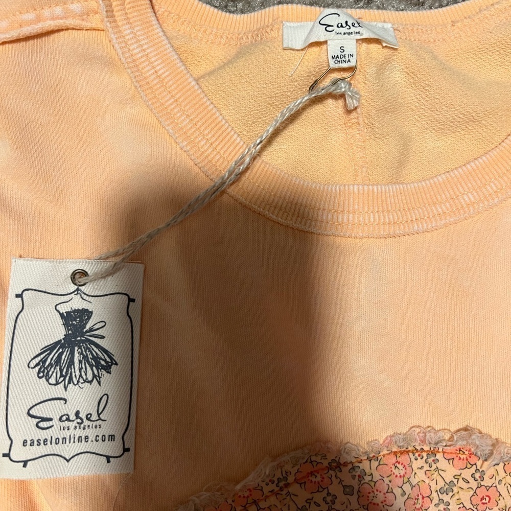 Tranquility Peace Sign Mineral Washed Terry Knit Top - Cantaloupe - Picture 2 of 7